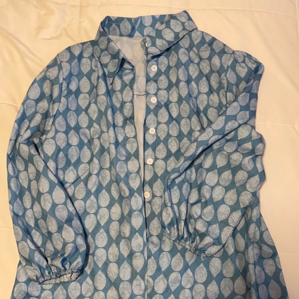 Blue Pattern Button Down Top